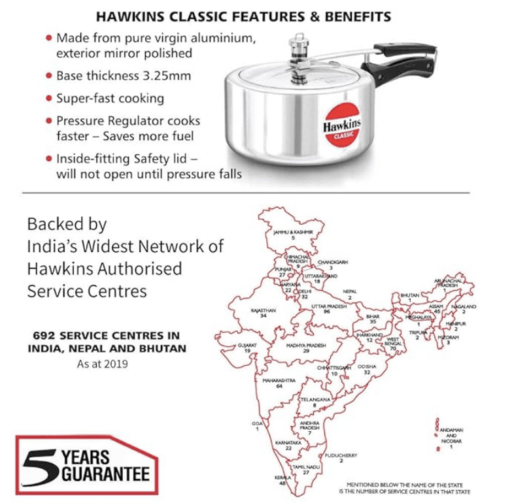 Hawkins Classic 3.5 Litre Aluminium Inner Lid Pressure Cooker, Best Cooker, Silver (CL35) - Image 2